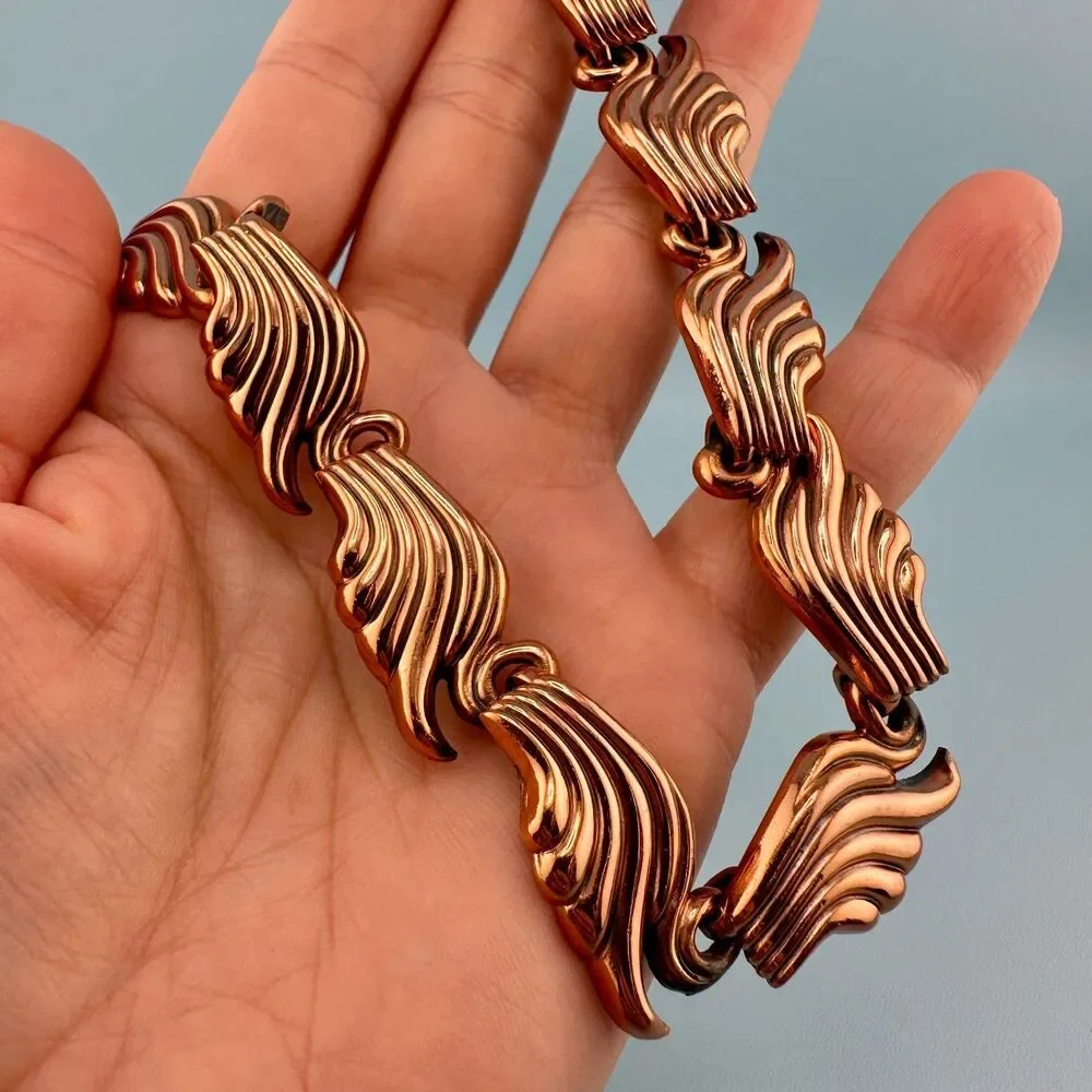 Vintage Renoir Necklace Copper Wing Shaped Links Adjustable 14